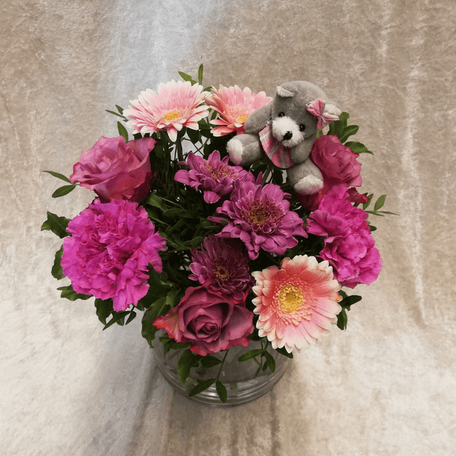 Hovedbilde Bukett med rosa pynt